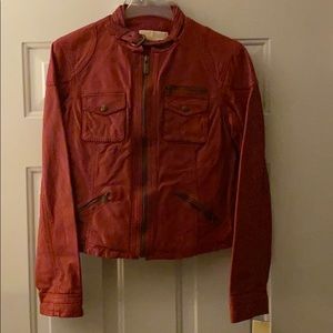 Michael Kors Red Leather Moto Jacket